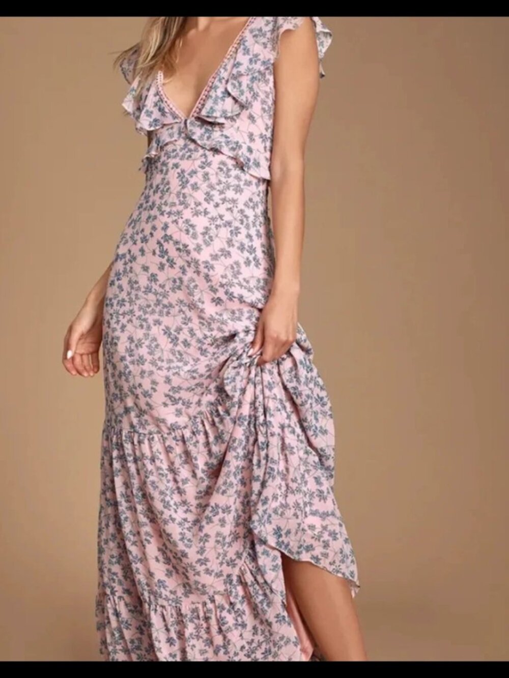 Lulu's Floral V-Neck Maxi Dress